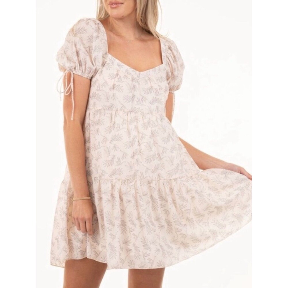 Jacqui E Cream Puff Sleeve Mini Dress